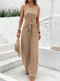 Womens V-neck Sleeveless Wide-leg Jumpsuit