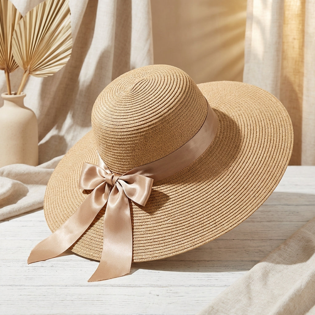 Women's Wide Brim Straw Sun Hat - Elegant Beach & Summer Protection